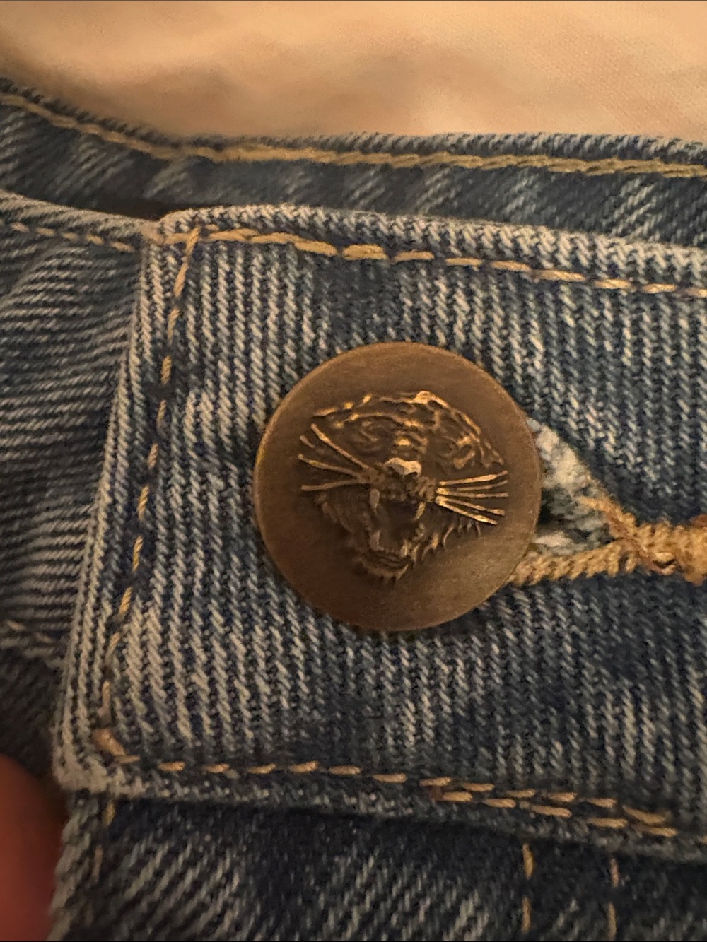Ed Hardy Blue Denim Shorts with White Logo and Colorful Patch - Picture 3 of 6